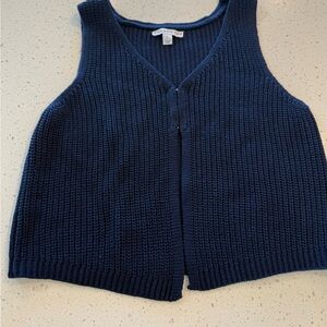 Large And Now This Navy Blue Crochet Knit Vest Tank Top Sweater Boho Crochet Sle